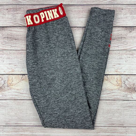 PINK ULTIMATE YOGA OSU Gray Red Leggings - Picture 1 of 4